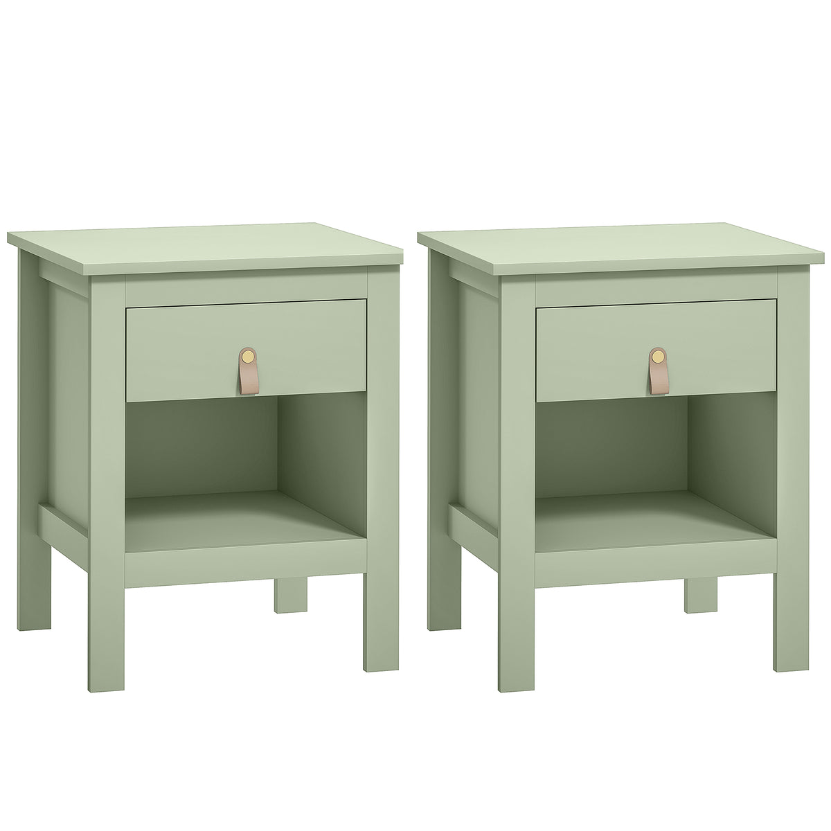 Lot de 2 tables de chevet avec tiroir et compartiment ouvert, 45 x 40 x 55 cm, vert