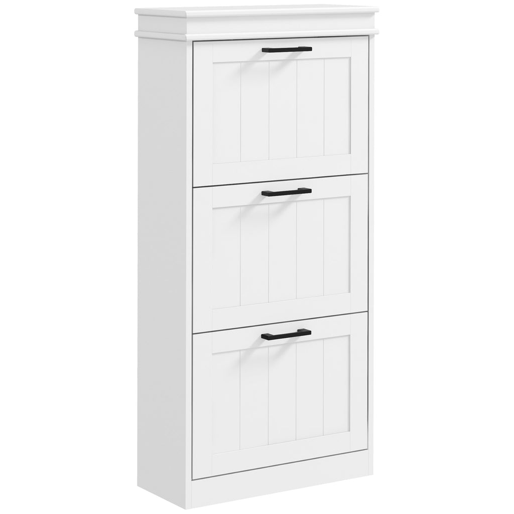 Meuble à chaussures, 3 portes abattants 15 paires, étagères réglables, pour entrée, couloir, 54 x 24 x 117,5 cm, blanc