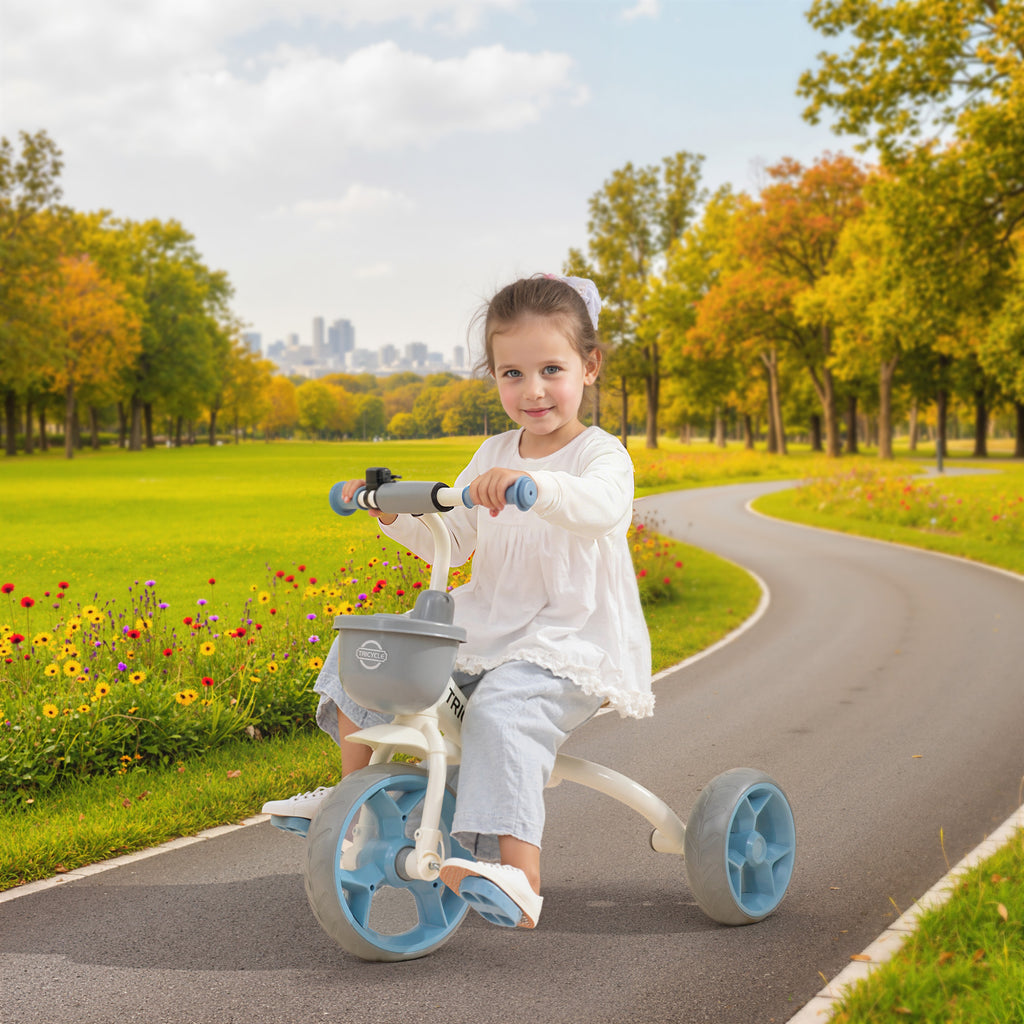 Tricycle enfant évolutif, tricycle pour enfants de 2 à 5 ans avec panier avant et roues EVA, 72 x 52 x 61 cm, bleu