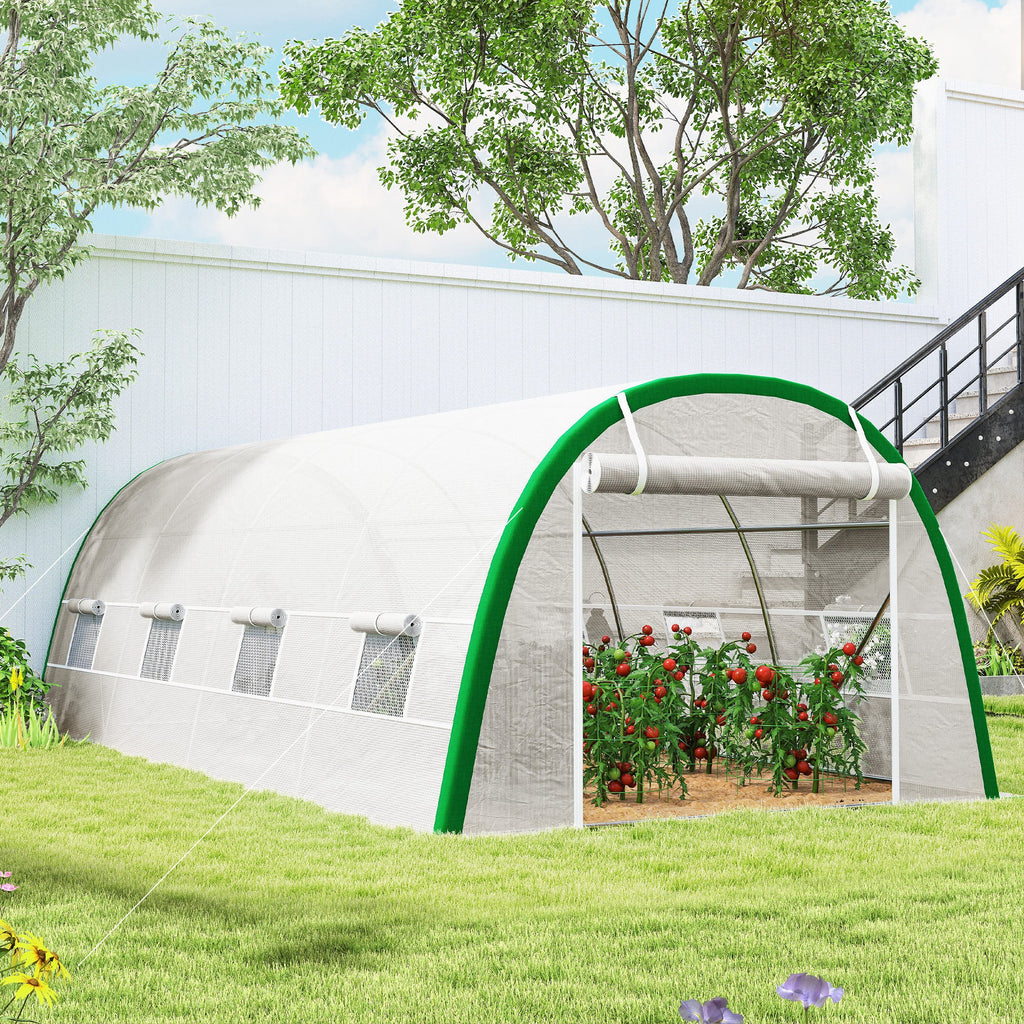 Serre de Jardin Tunnel 18 m² dim. 6L x 3l x 2H m - 8 fenêtres, Porte zippée Enroulable, Acier galvanisé, bâche PE, Blanc