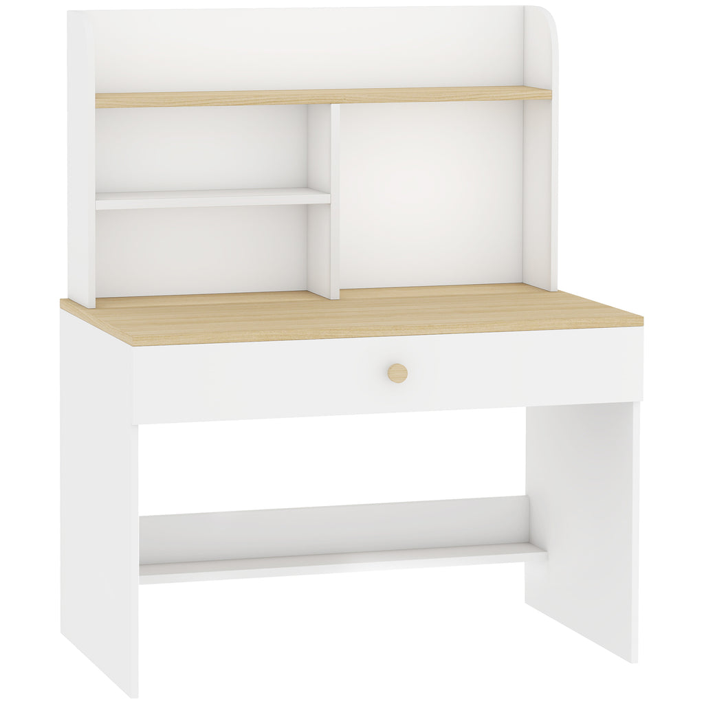 Bureau Enfant en Bois, Bureau avec Rangement, Plateau Large, Tiroir et Étagères Ouvertes, 80 x 50 x 100 cm, Blanc
