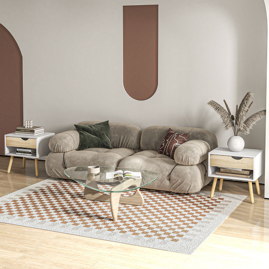 Lot de 2 Tables de Nuit tiroir Niche Design Moderne Panneau de Particules Classe E1 Pieds en Bois Massif 50 x 39 x 51 cm