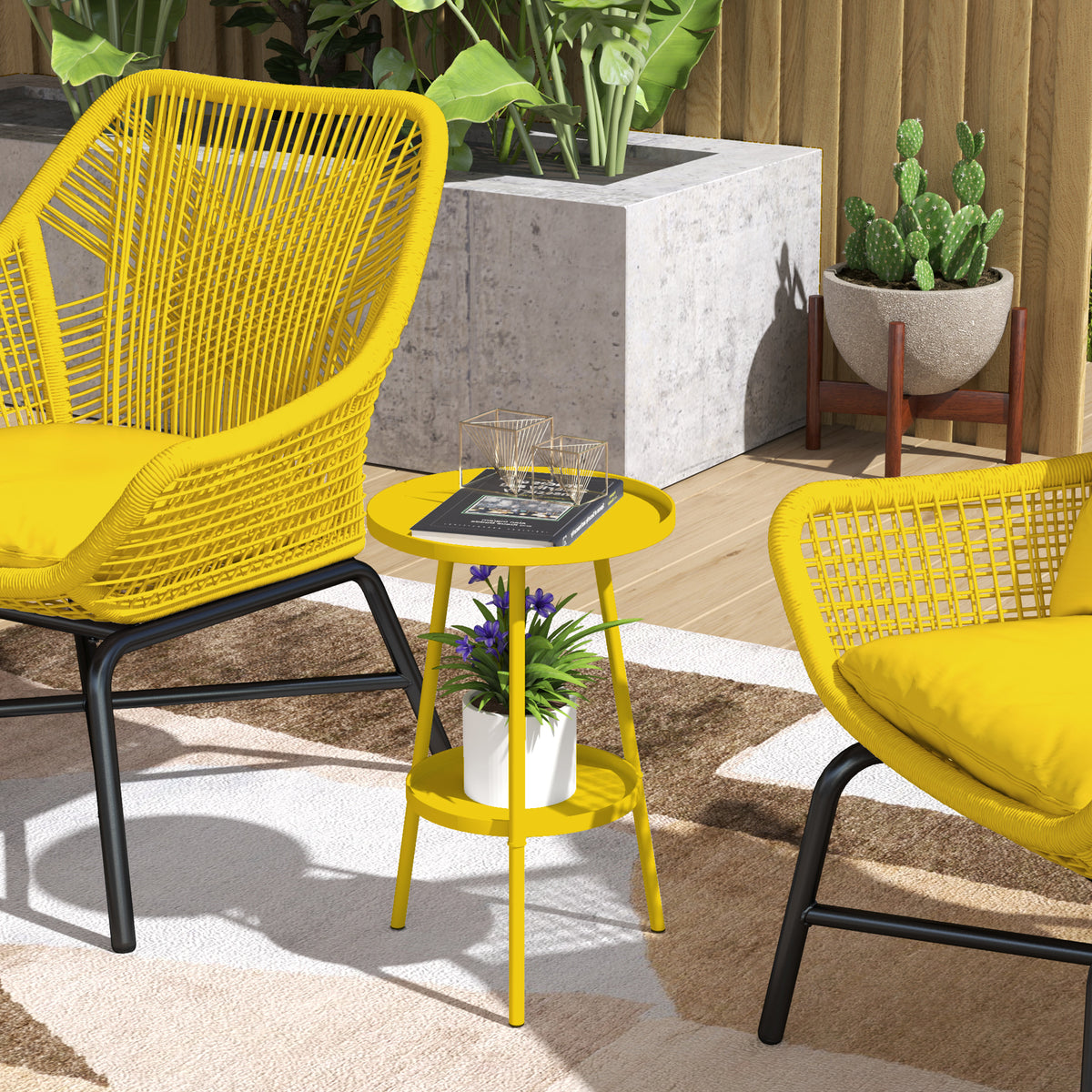Petite table d'appoint ronde à 2 niveaux table de jardin pour terrasse salon balcon en métal Ø 32 x 51 cm jaune