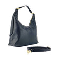 RB1017A | Women's Soft Shoulder Bag in Genuine Leather Made in Italy with a single handle and removable shoulder strap. Attachments with shiny gold metal snap hooks - Color: Black - Dimensions: 36 x 40 x 13 cm