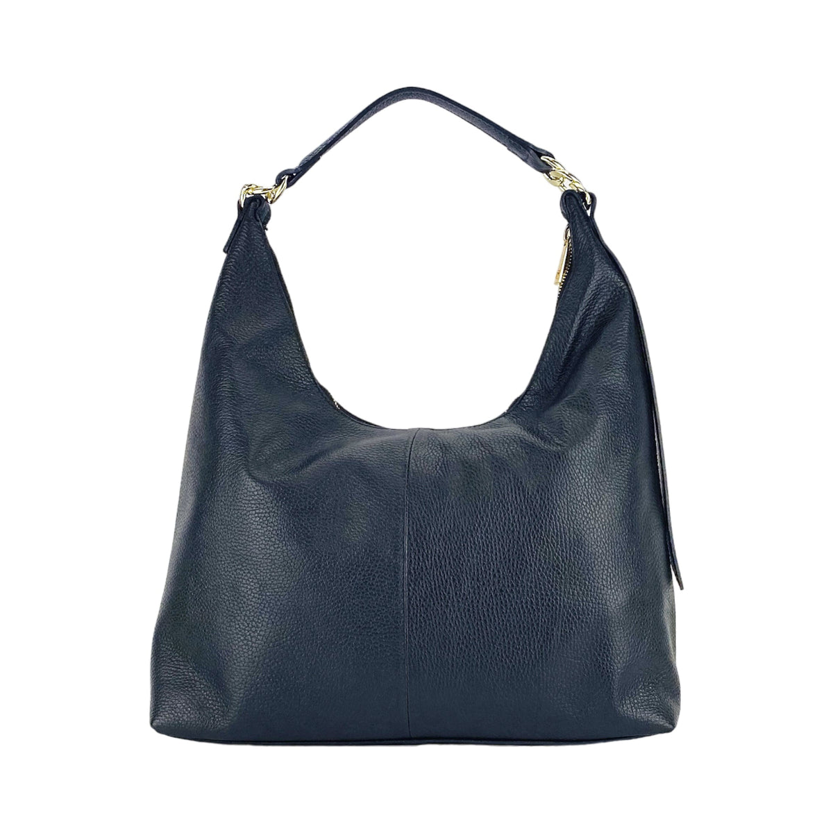 RB1017A | Women's Soft Shoulder Bag in Genuine Leather Made in Italy with a single handle and removable shoulder strap. Attachments with shiny gold metal snap hooks - Color: Black - Dimensions: 36 x 40 x 13 cm