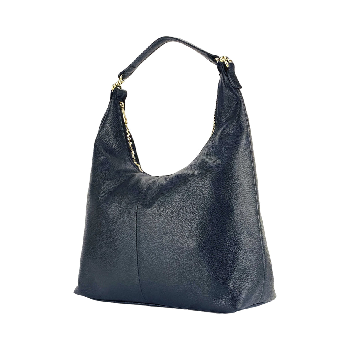 RB1017A | Women's Soft Shoulder Bag in Genuine Leather Made in Italy with a single handle and removable shoulder strap. Attachments with shiny gold metal snap hooks - Color: Black - Dimensions: 36 x 40 x 13 cm