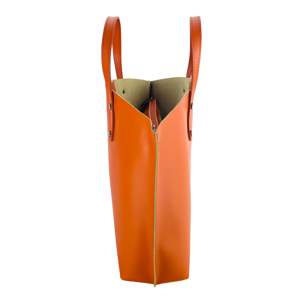 RB1024AM | Women's Made in Italy Genuine Leather Hand Bag with removable shoulder strap. Large removable internal bag. Polished Gunmetal Accessories - Paprika color - Dimensions: cm 48x31x11