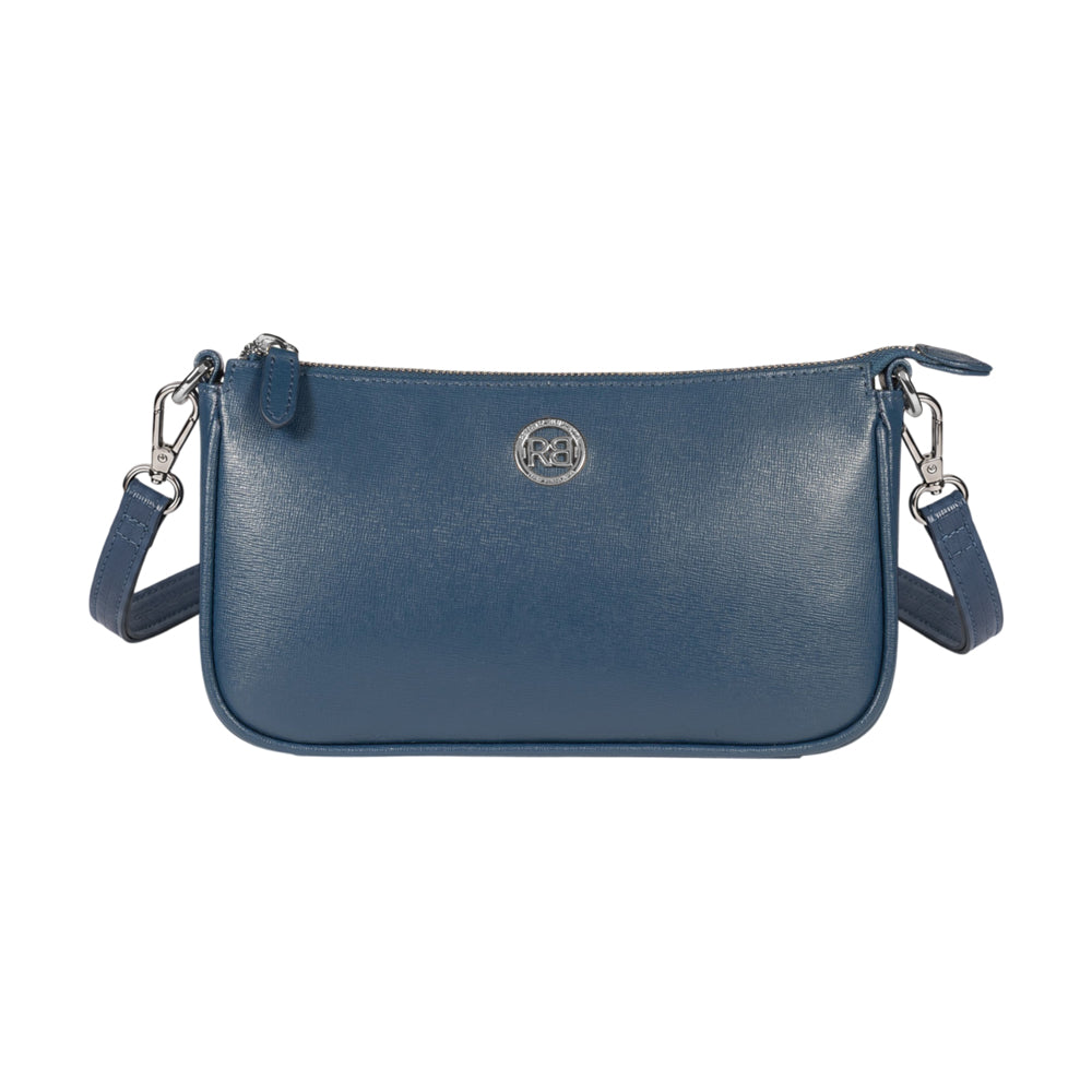 RB1037D | GRETA Women's Shoulder Bag in Genuine Saffiano Leather Made in Italy. Color: Blue