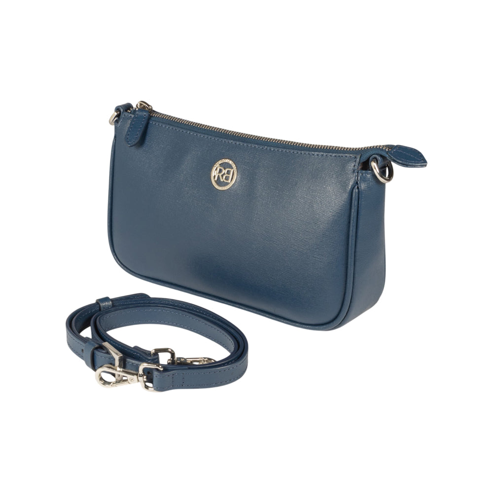 RB1037D | GRETA Women's Shoulder Bag in Genuine Saffiano Leather Made in Italy. Color: Blue