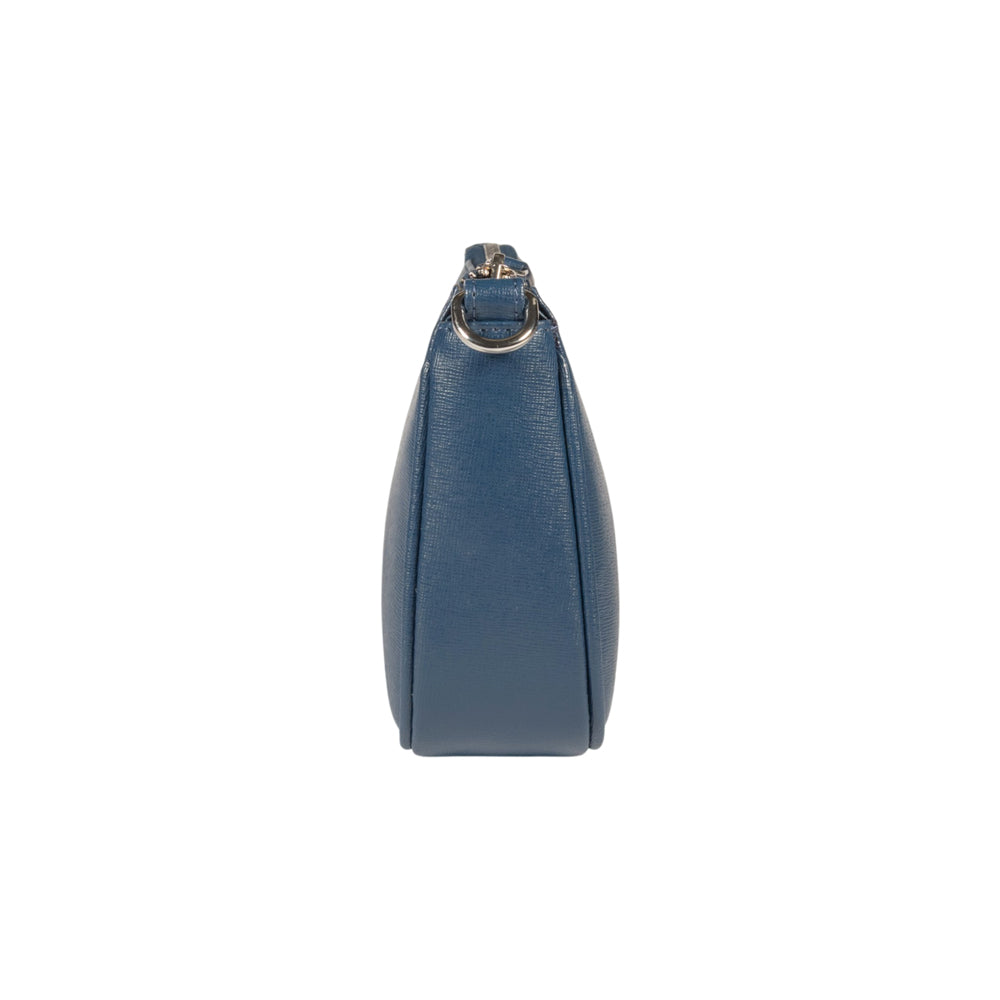 RB1037D | GRETA Women's Shoulder Bag in Genuine Saffiano Leather Made in Italy. Color: Blue