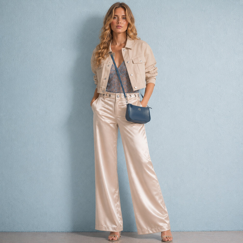 RB1037D | GRETA Women's Shoulder Bag in Genuine Saffiano Leather Made in Italy. Color: Blue