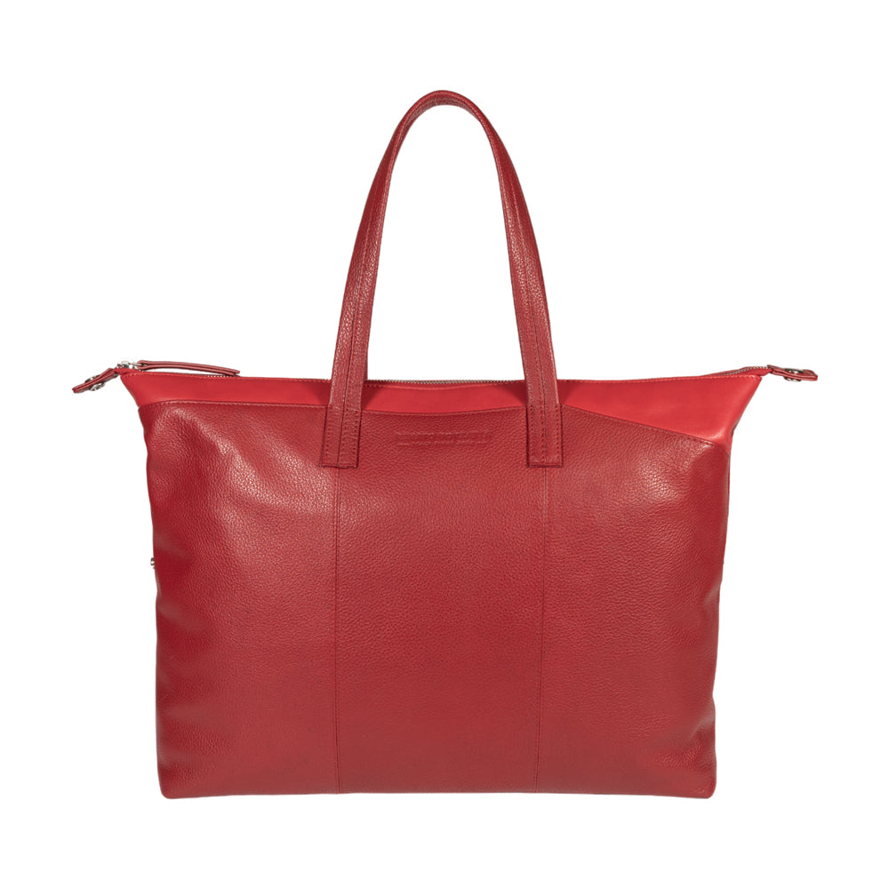 RB2004V | Shopping Bag Convertible to Trunk made of genuine full grain leather, dollar/light grain. Double handles. Red color. Dimensions: 43 x 36 x 14 cm. Packaging: Non-Woven Fabric Bag.