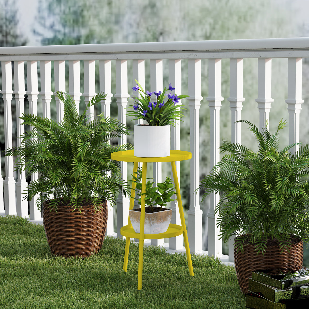 Petite table d'appoint ronde à 2 niveaux table de jardin pour terrasse salon balcon en métal Ø 32 x 51 cm jaune