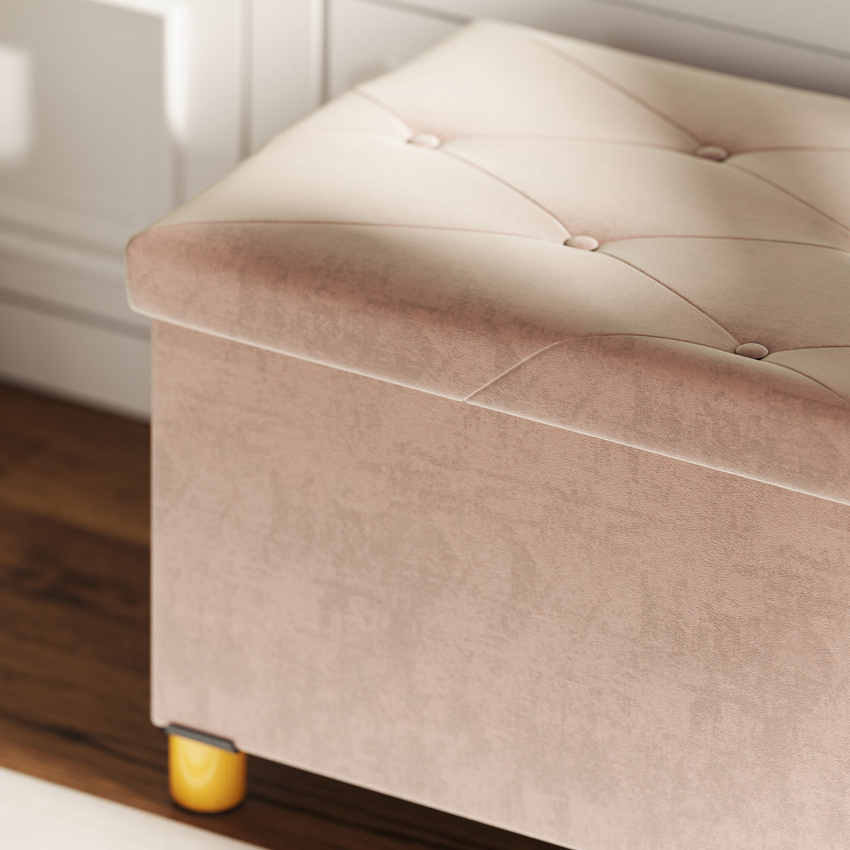 Banc de rangement bout de lit pliable volume 67 L capacité de charge 120 kg avec couvercle 76L x 38l x 38H cm rose