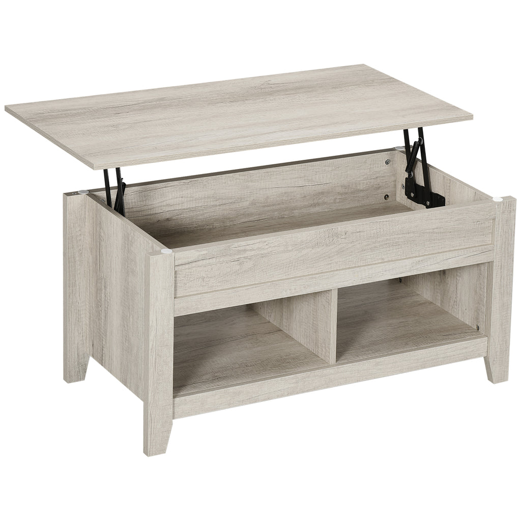 Table basse plateau relevable, table de salon avec étagères et compartiment caché,105 x 50 x 49-62,5 cm pour salon, chambre, aspect chêne clair