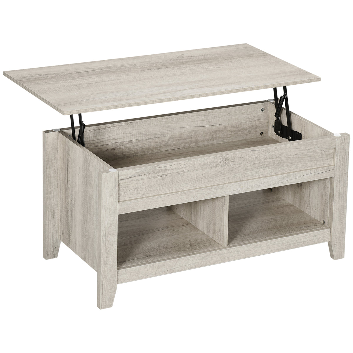 Table basse plateau relevable, table de salon avec étagères et compartiment caché,105 x 50 x 49-62,5 cm pour salon, chambre, aspect chêne clair