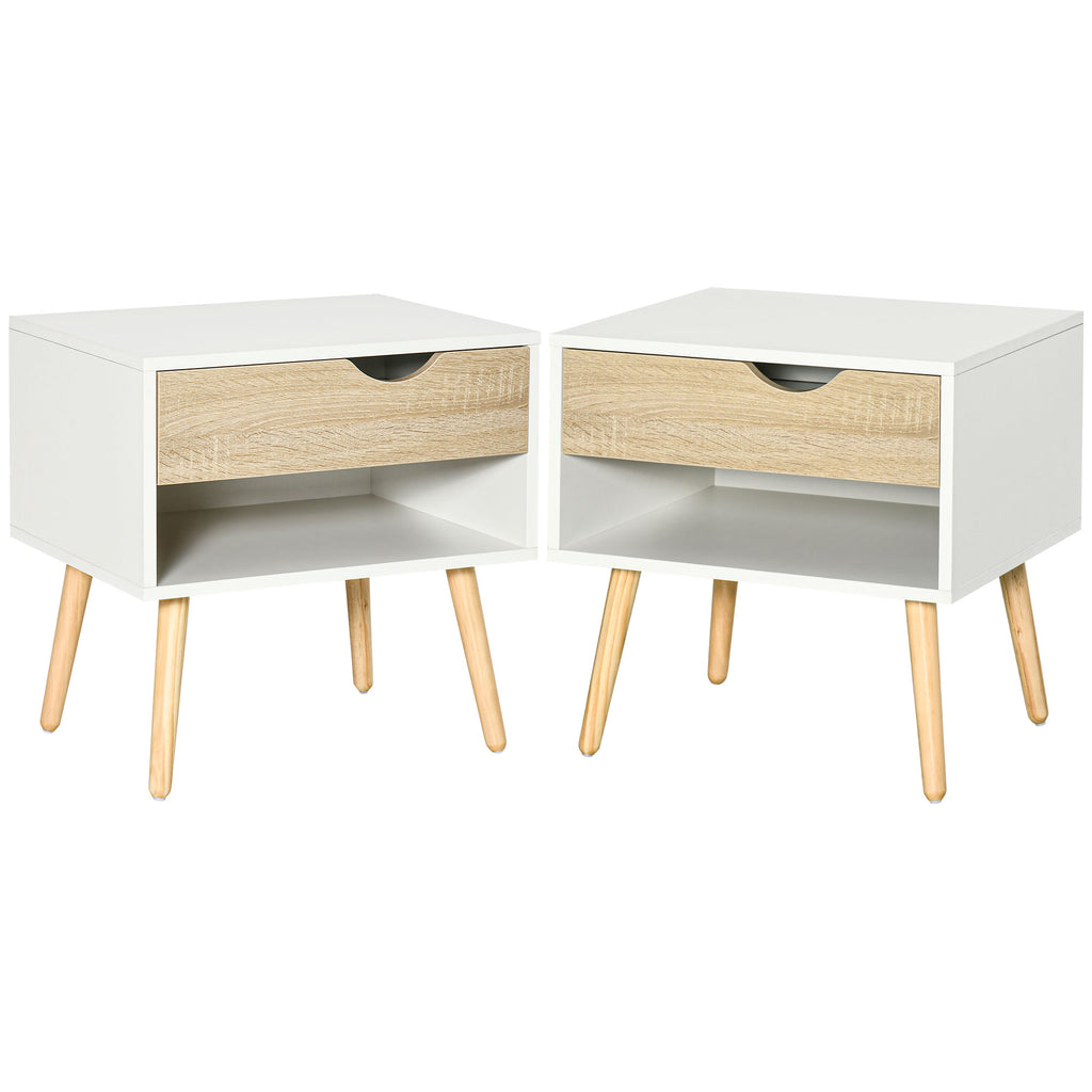 Lot de 2 Tables de Nuit tiroir Niche Design Moderne Panneau de Particules Classe E1 Pieds en Bois Massif 50 x 39 x 51 cm