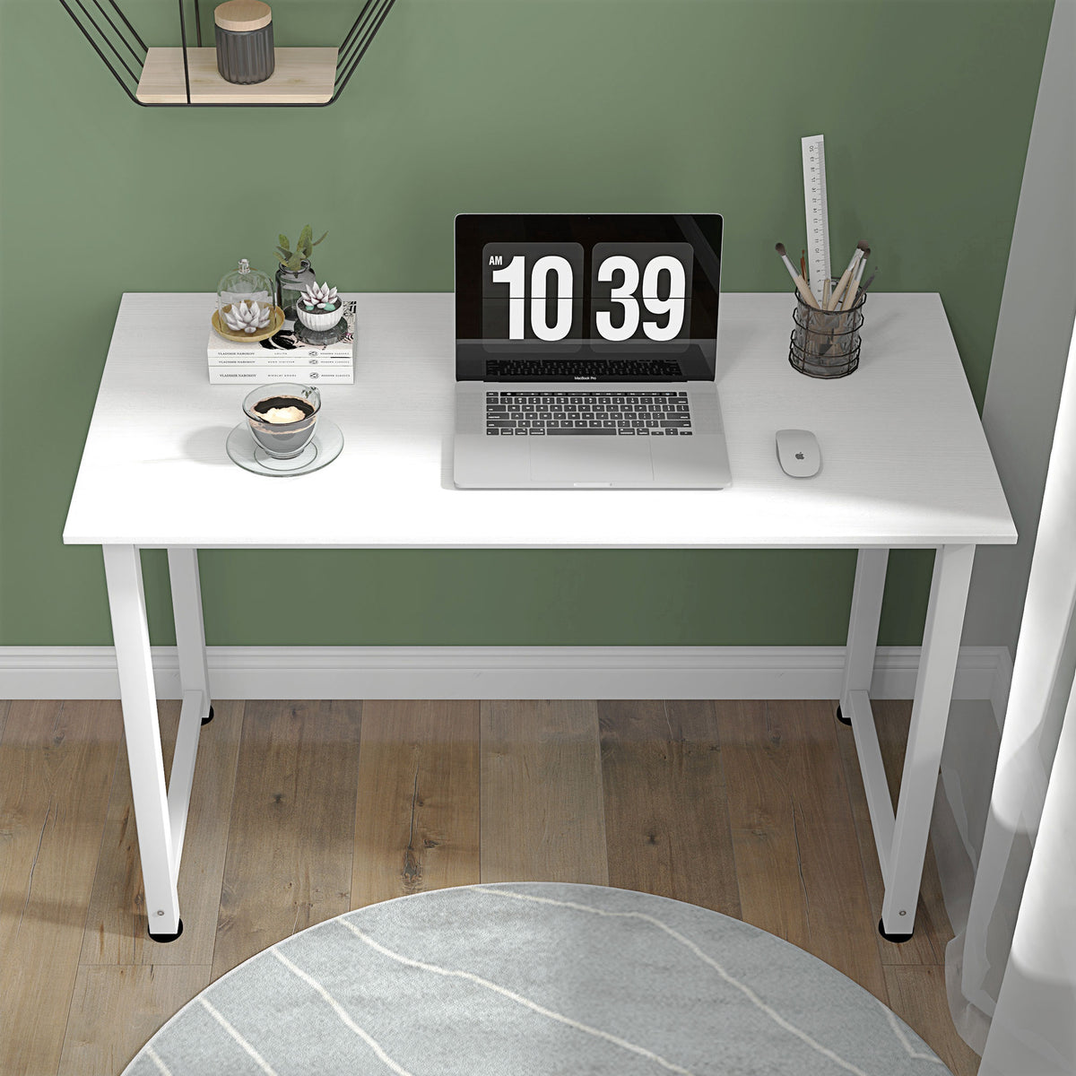 Table d'ordinateur table de salle à manger 120L x 60l x 76H cm Multifonction Grand Plateau Blanc cadre en métal