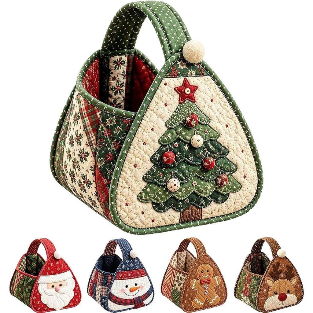 Foldable Quilted Christmas Storage Basket ‚Äì Multicolour, Christmas tree
