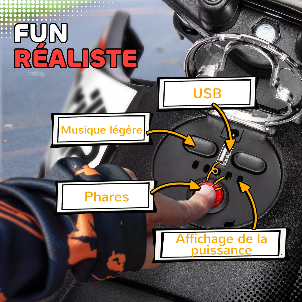 Moto électrique enfants sous licence Aprilia avec 2 moteurs 12V, roues d'entraînement, lumière LED, musique - rouge