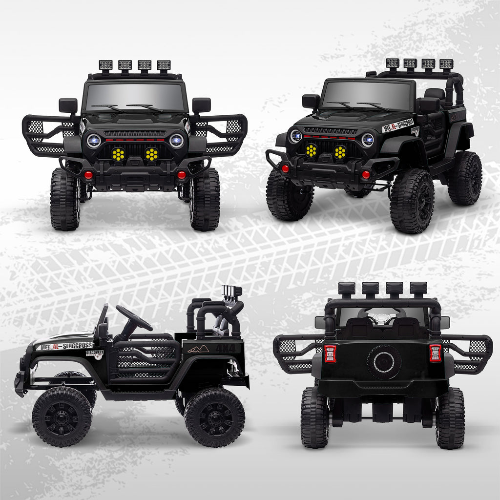 Voiture électrique enfants UTV avec télécommande 2,4G, 2 moteurs 12 V, musique, klaxon, lumières LED, 100x63x65cm, noir