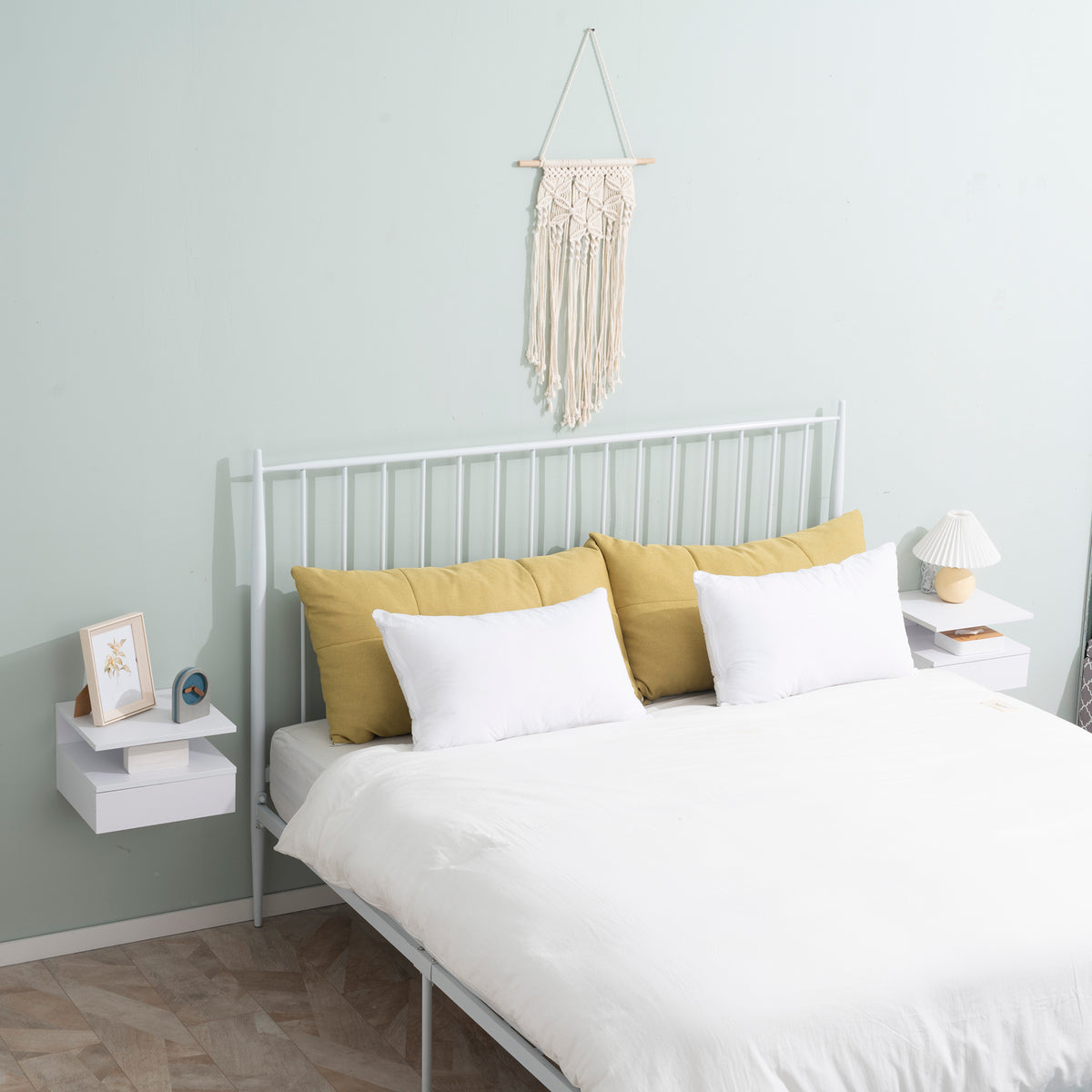 Lot de 2 tables de chevet murales, tables de nuit suspendues avec tiroir coulissant, compartiment ouvert, plateau, style moderne, pour chambre à coucher, 35 x 32 x 22,5 cm, blanc