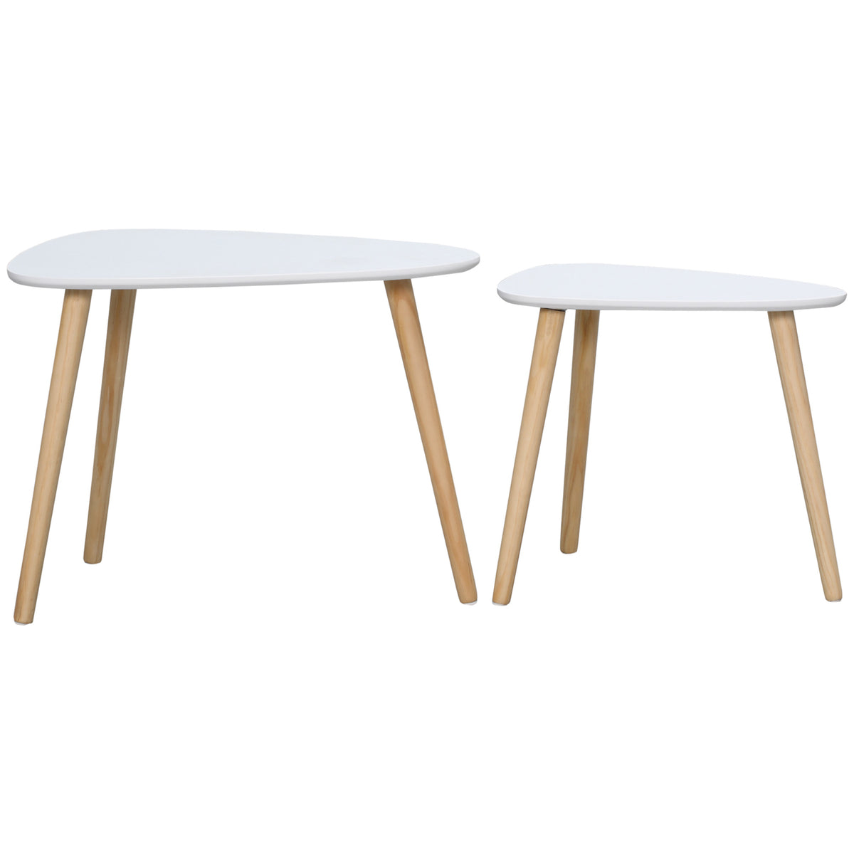 Lot de 2 tables basses gigognes design scandinave pieds en bois et plateau en bois, blanc