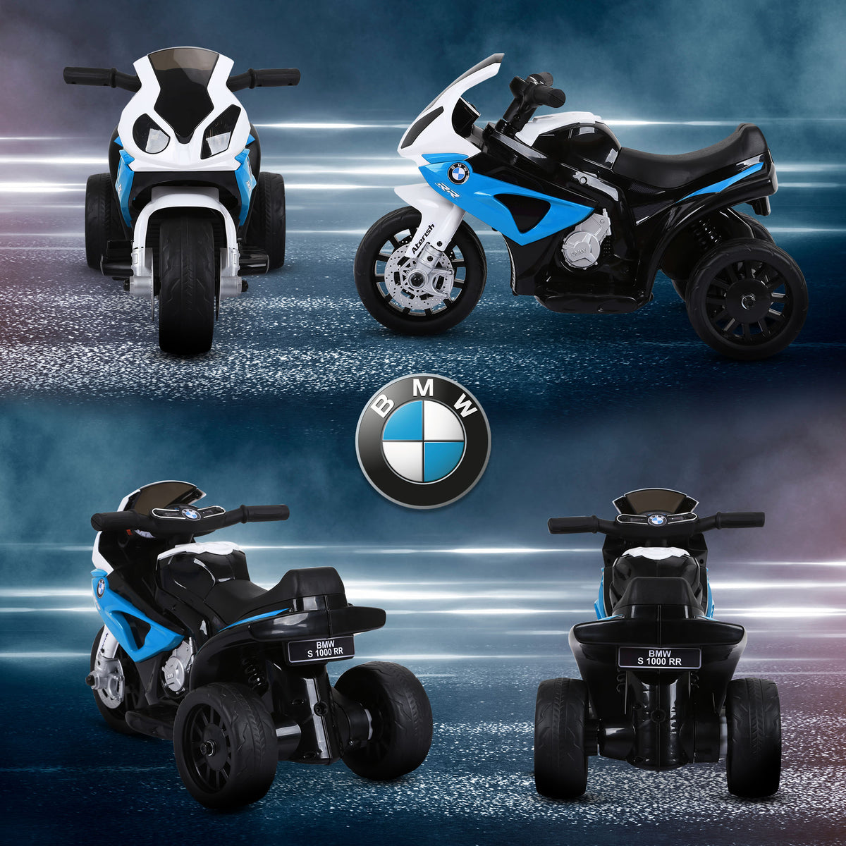 Moto électrique pour enfants 3 roues 6V 2,5 Km/h effets lumineux et sonores charge max. 20 kg BMW S1000 RR bleu