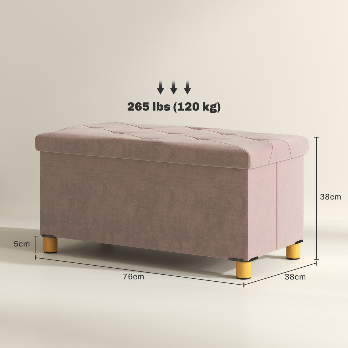 Banc de rangement bout de lit pliable volume 67 L capacité de charge 120 kg avec couvercle 76L x 38l x 38H cm rose