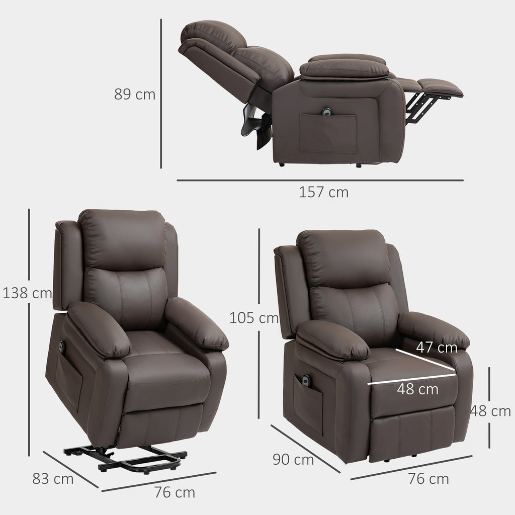 Fauteuil releveur électrique fauteuil relax électrique avec repose-pied télécommande et 2 pochettes 76x90x105cm marron