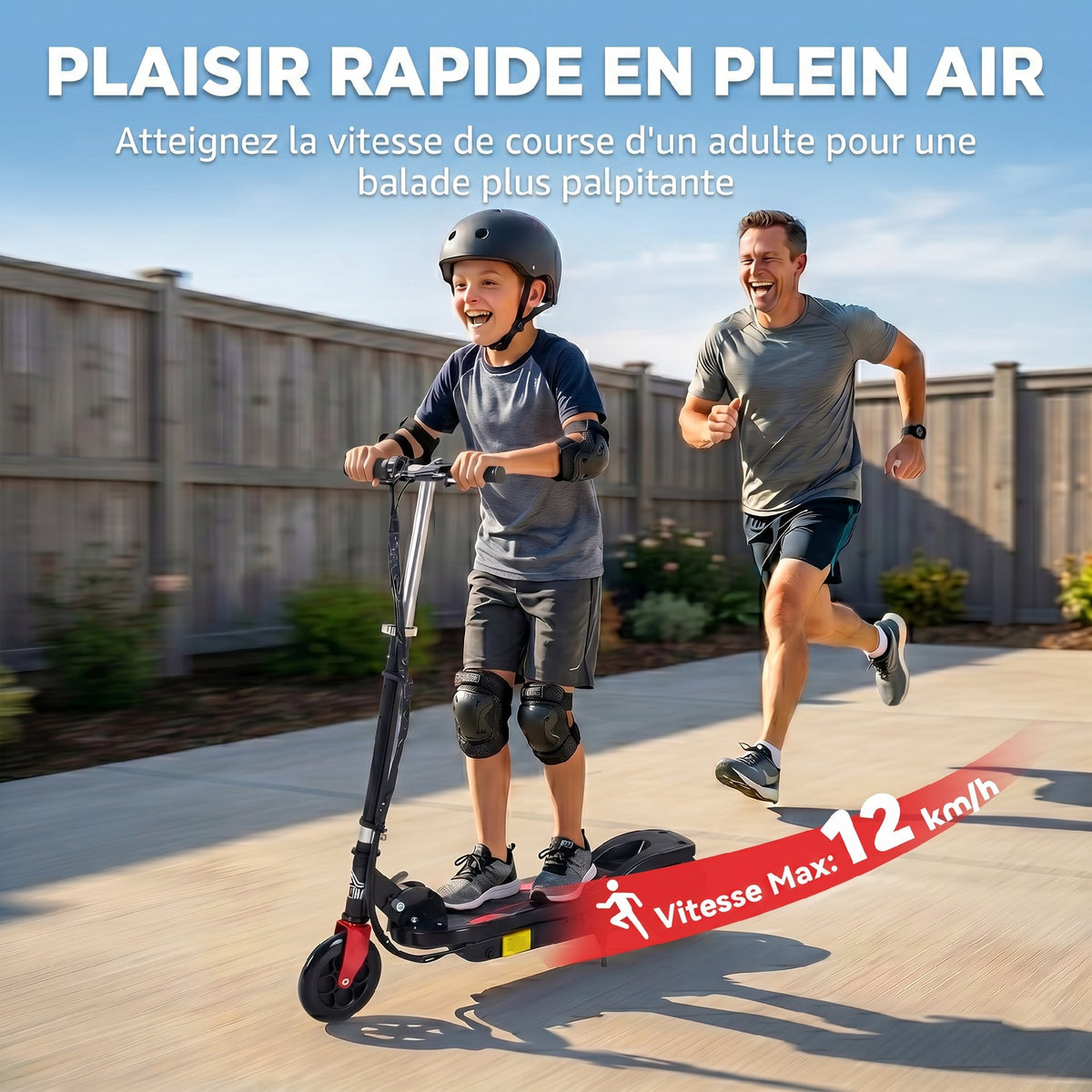 Trottinette électrique pliante pour enfant de 7+ans, 120W Vitesse max 12km/h, 75x36x82-93 cm Noir