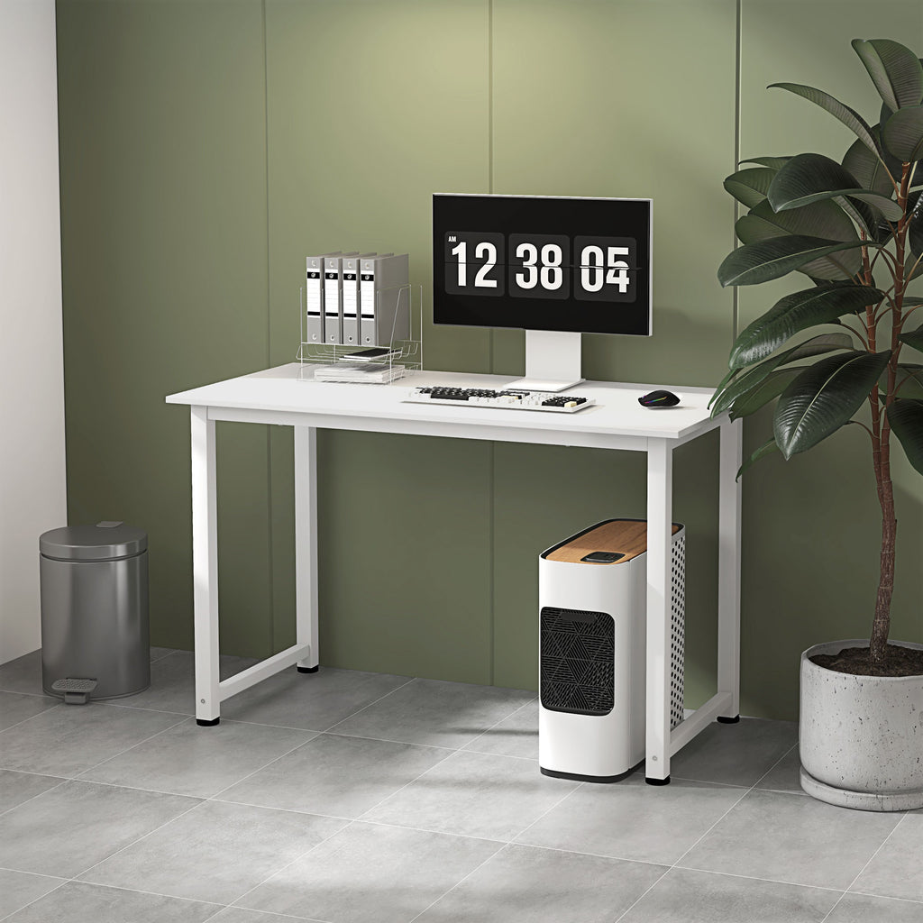 Table d'ordinateur table de salle à manger 120L x 60l x 76H cm Multifonction Grand Plateau Blanc cadre en métal