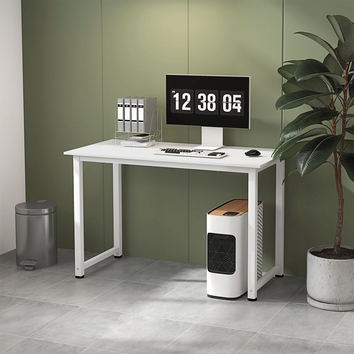 Table d'ordinateur table de salle à manger 120L x 60l x 76H cm Multifonction Grand Plateau Blanc cadre en métal