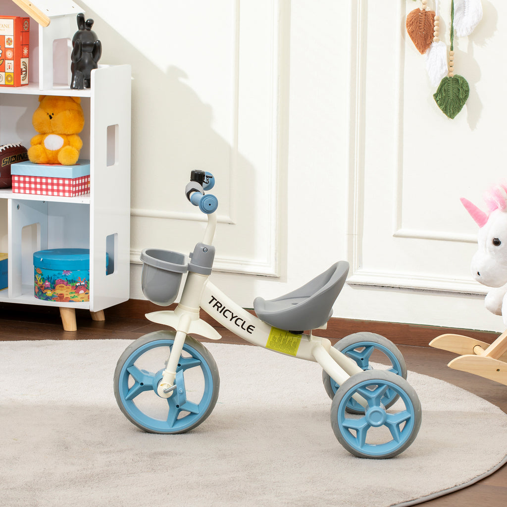 Tricycle enfant évolutif, tricycle pour enfants de 2 à 5 ans avec panier avant et roues EVA, 72 x 52 x 61 cm, bleu