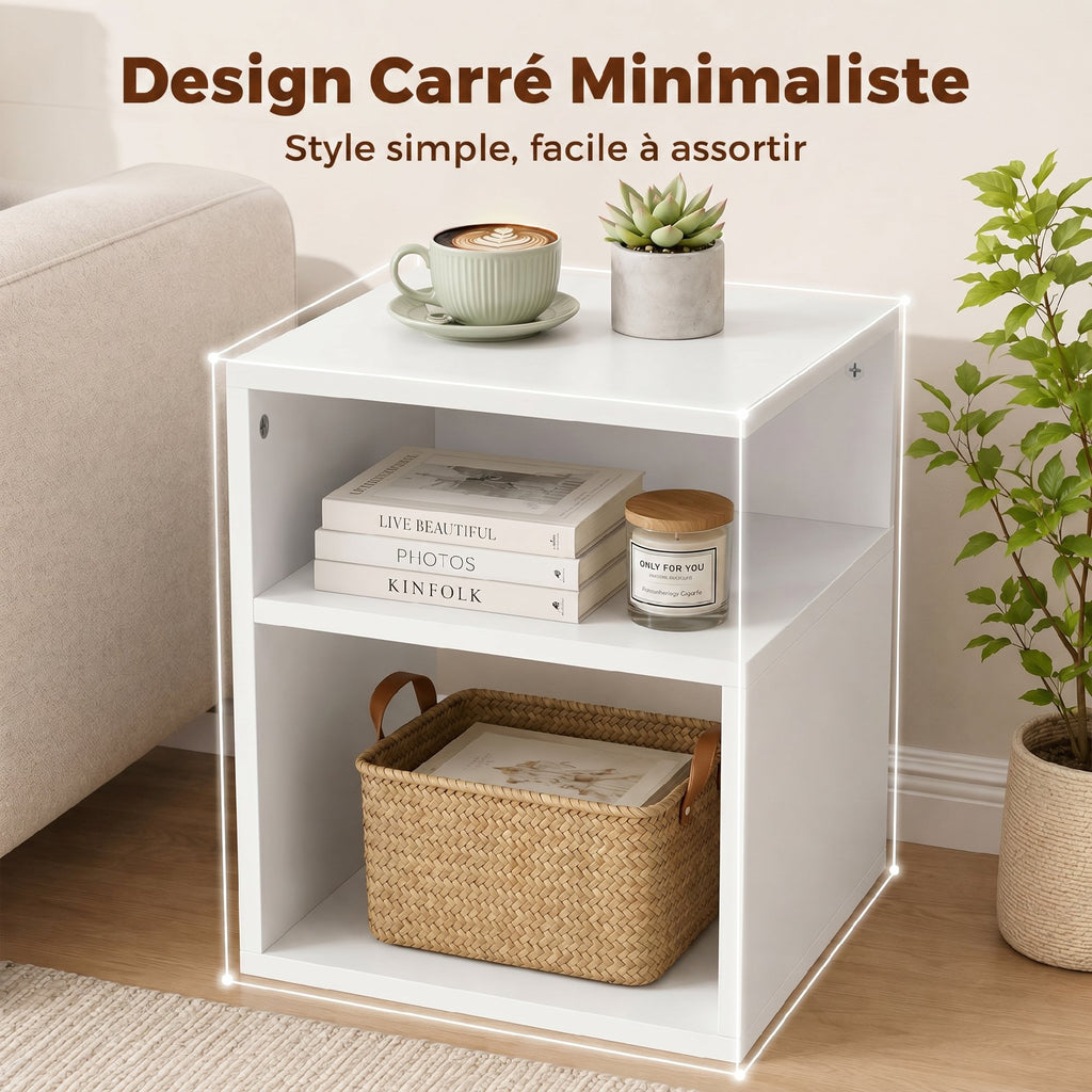 Table d'Appoint, Table Basse Moderne 3 Niveaux avec Étagères Ouvertes, pour Salon, Chambre ou Bureau, Blanc