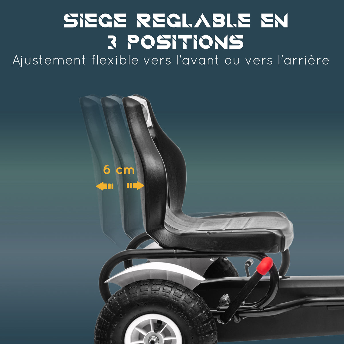 Kart à pédales pour enfant siège réglable 3 positions frein à main enfant de 5 à 12 ans blanc noir