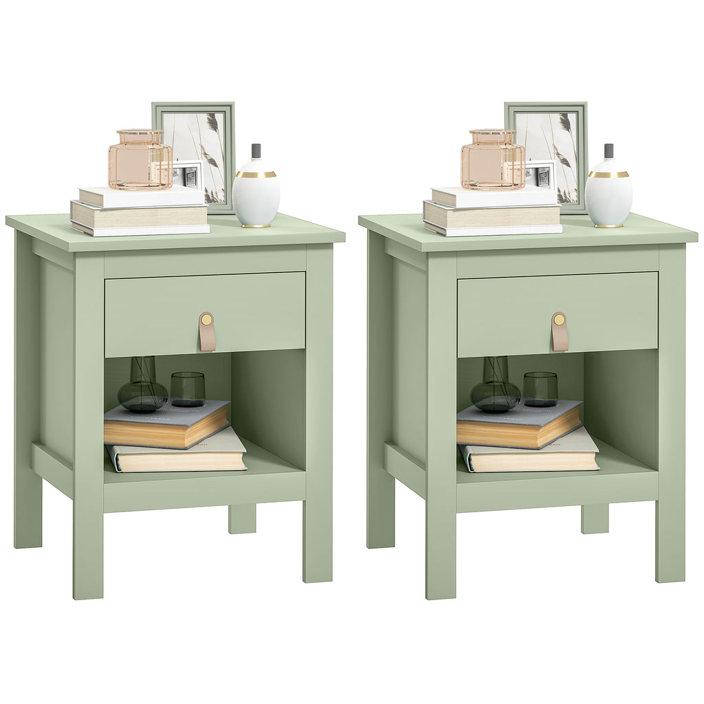 Lot de 2 tables de chevet avec tiroir et compartiment ouvert, 45 x 40 x 55 cm, vert