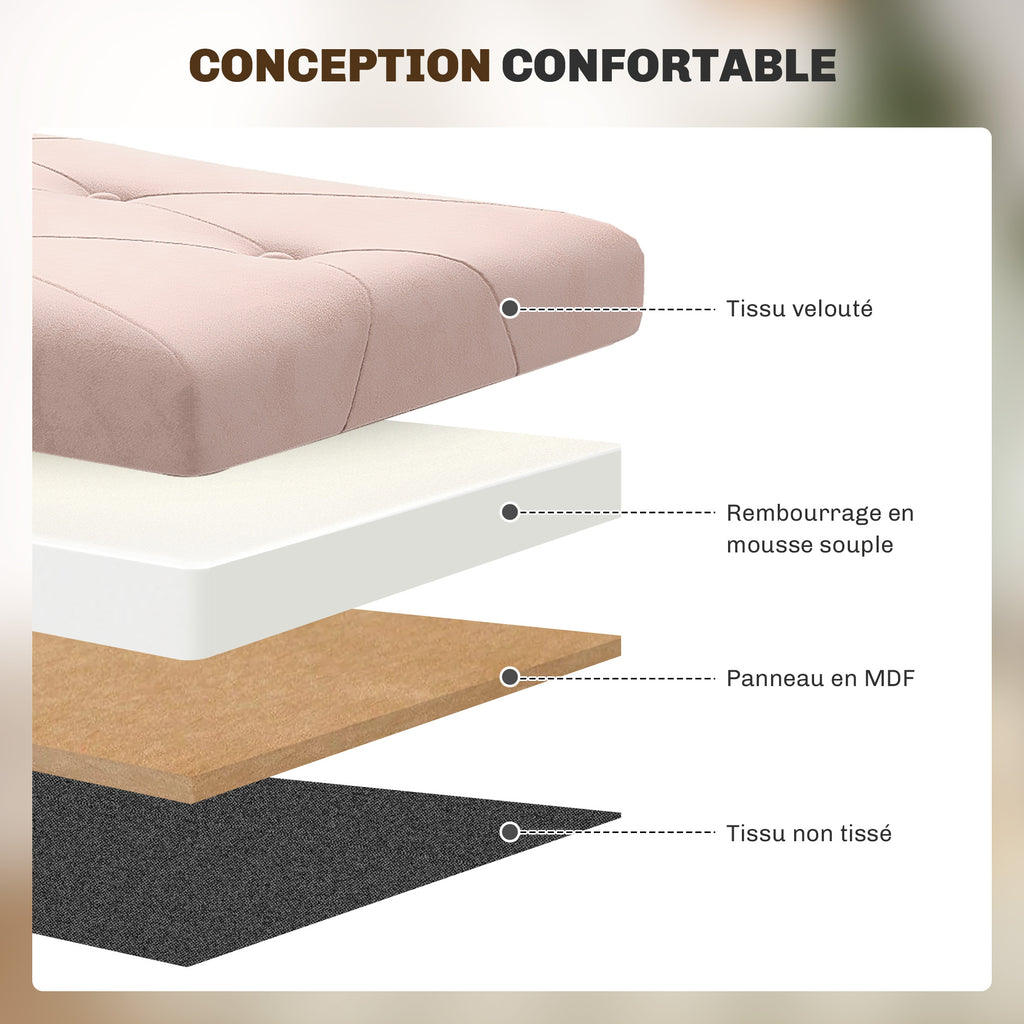 Banc de rangement bout de lit pliable volume 67 L capacité de charge 120 kg avec couvercle 76L x 38l x 38H cm rose
