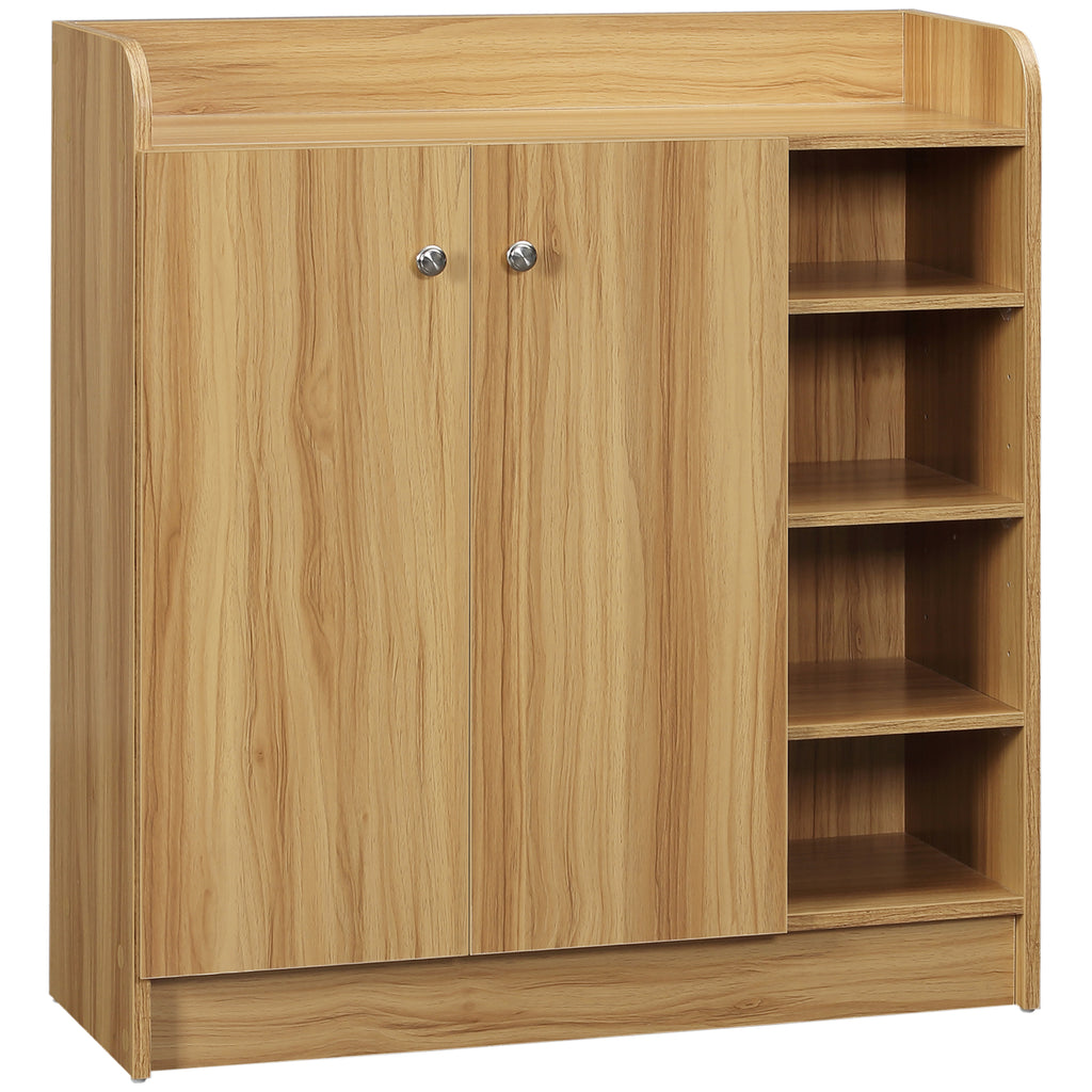 Meuble de rangement à chaussures pour entrée avec 4 compartiments ouverts et placard double porte - étagère réglable