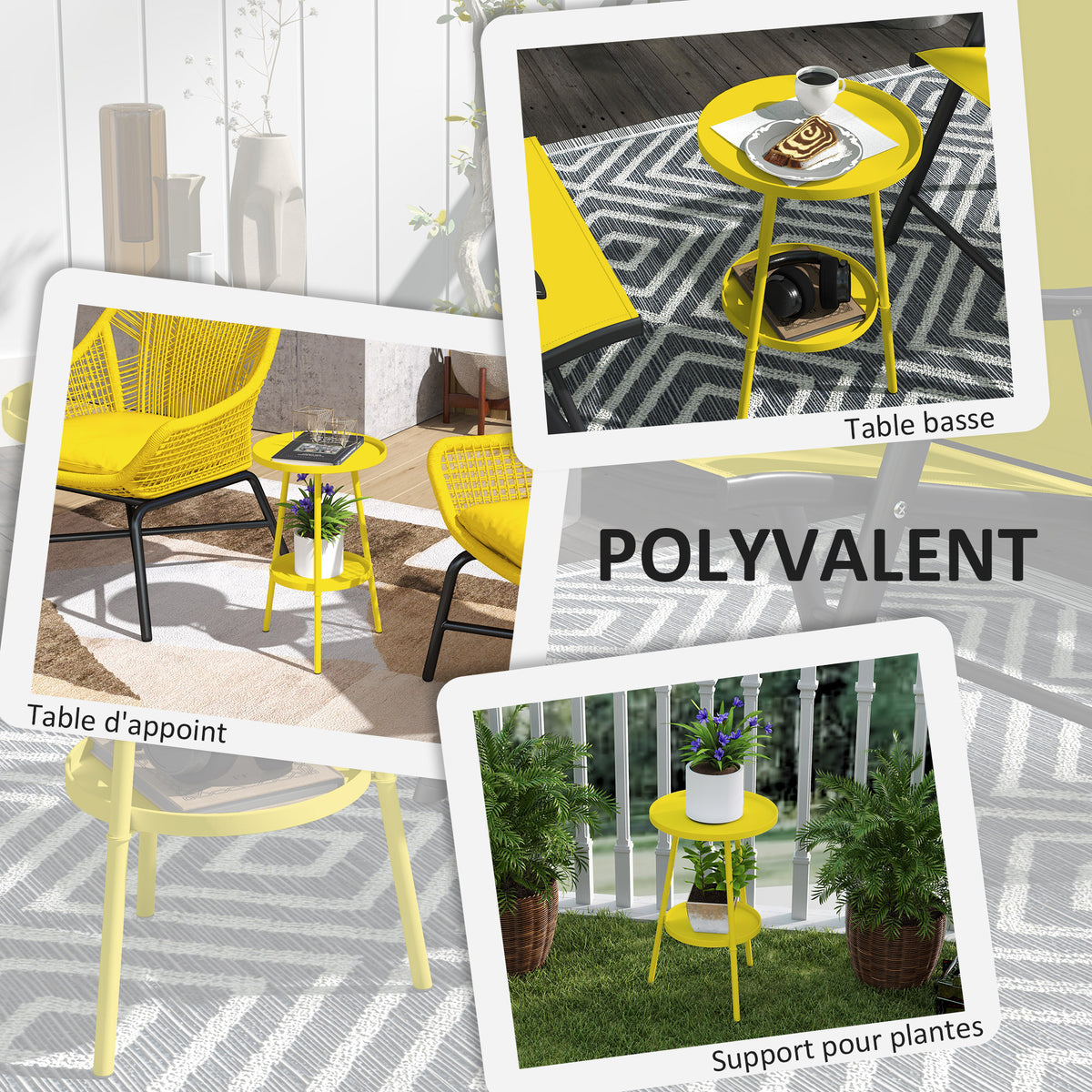 Petite table d'appoint ronde à 2 niveaux table de jardin pour terrasse salon balcon en métal Ø 32 x 51 cm jaune