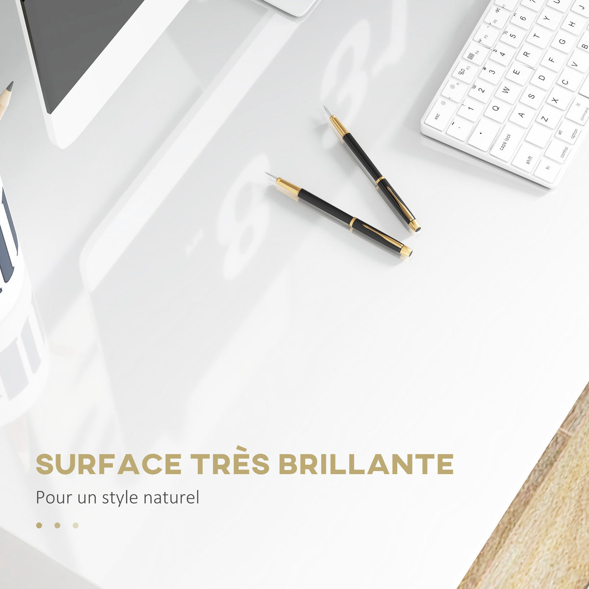 Bureau informatique sobre épuré compact avec 1 étagère, panneaux de particules, dim. 90l x 50P x 74H cm, blanc laqué