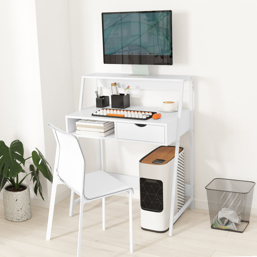 Bureau secrétaire Bureau Informatique Style néo-rétro tiroir Niche étagère métal Blanc