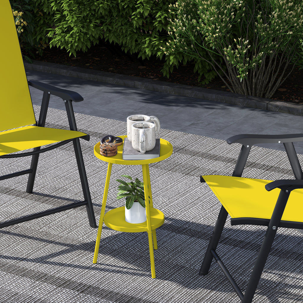 Petite table d'appoint ronde à 2 niveaux table de jardin pour terrasse salon balcon en métal Ø 32 x 51 cm jaune