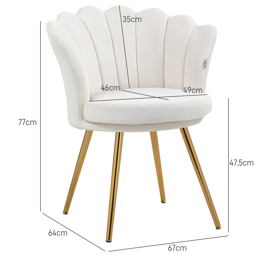 Fauteuil coquillage chaise coiffeuse fauteuil en velours fauteuil de salon avec pieds en métal doré crème