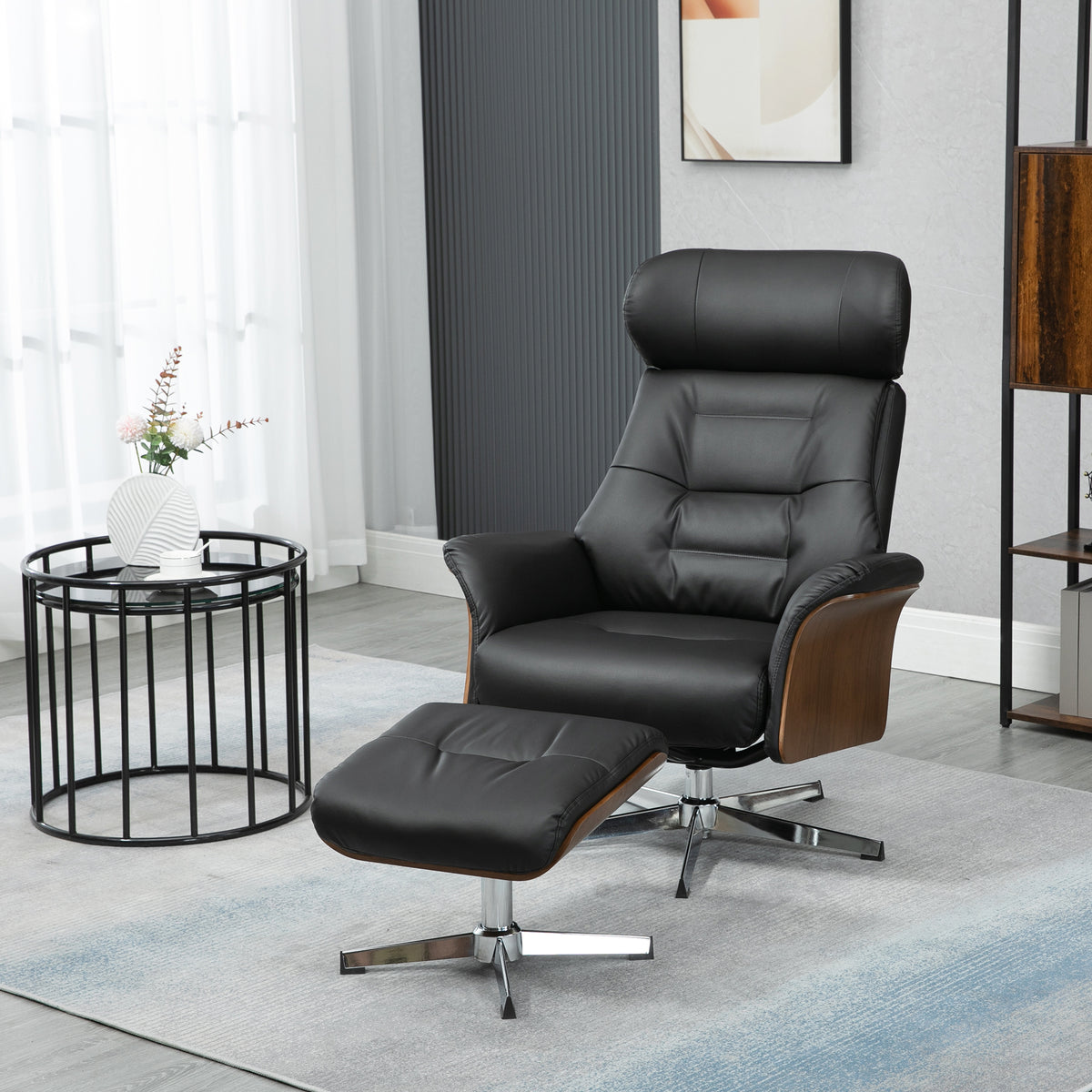 Fauteuil relax avec repose-pied, fauteuil de relaxation avec dossier inclinable, têtière réglable, 80x84x108cm, noir