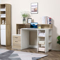 Bureau informatique avec 2 tiroirs, bureau avec rangement, 137 x 55 x 92 cm, étagères ouvertes et tablette