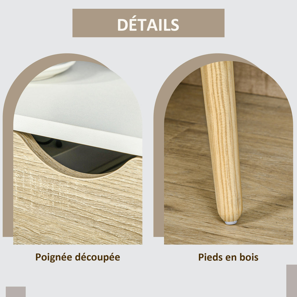 Lot de 2 Tables de Nuit tiroir Niche Design Moderne Panneau de Particules Classe E1 Pieds en Bois Massif 50 x 39 x 51 cm