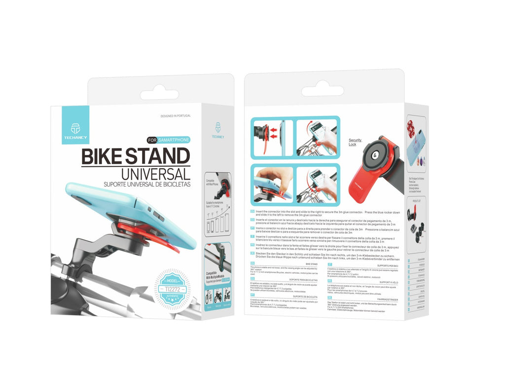 Suporte universal para telemóvel Techancy, compatível com bicicletas e motociclos, TI2272, bloqueio com um clique, preto + vermelho