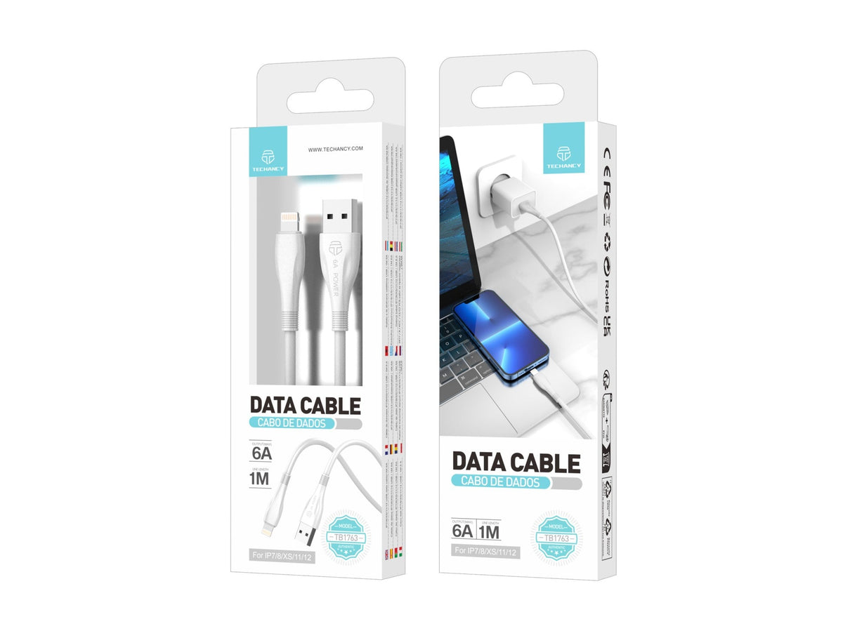 Techancy Cabo De Dados De Carregamento Super-Rápido 6A Branco TB1763, Porta Usb-Ip8/X/11-14, 1 M De Comprimento, Carregamento Rápido