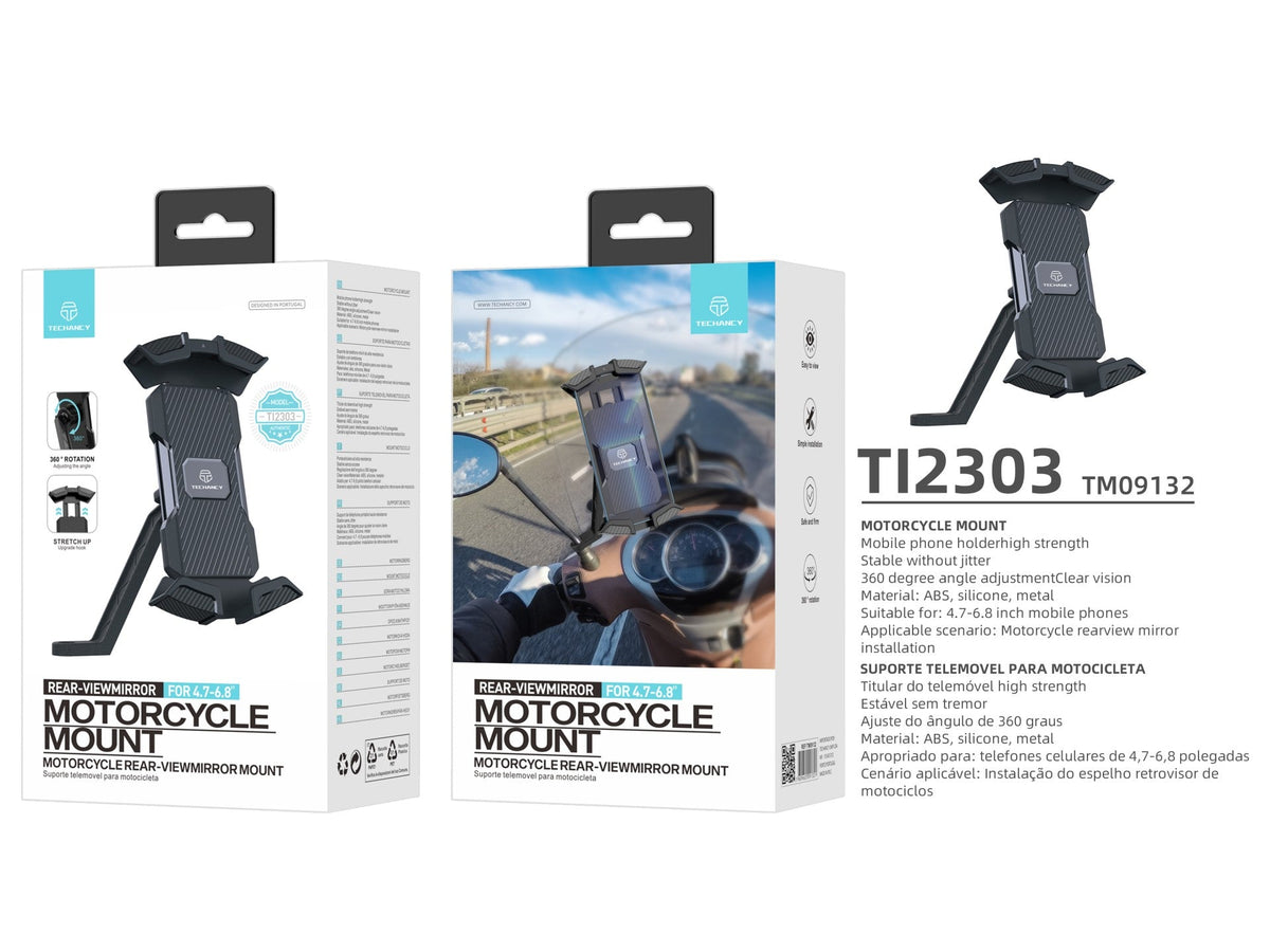 Techancy Suporte Para Telemóvel De Mota Ti2303, 4,7-6,8 Polegadas, Suporte Para Espelho Retrovisor De Mota, Não É Fácil De Abanar.